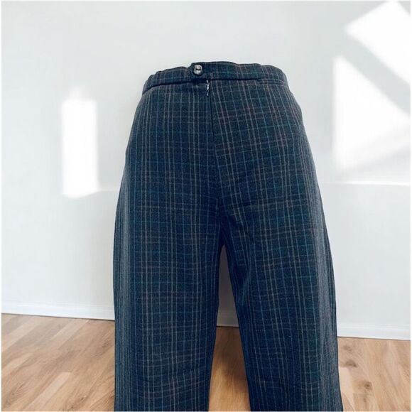 Vintage High Waisted Plaid Pants Grey Brown Straight Flare Leg 26” - Picture 2 of 10